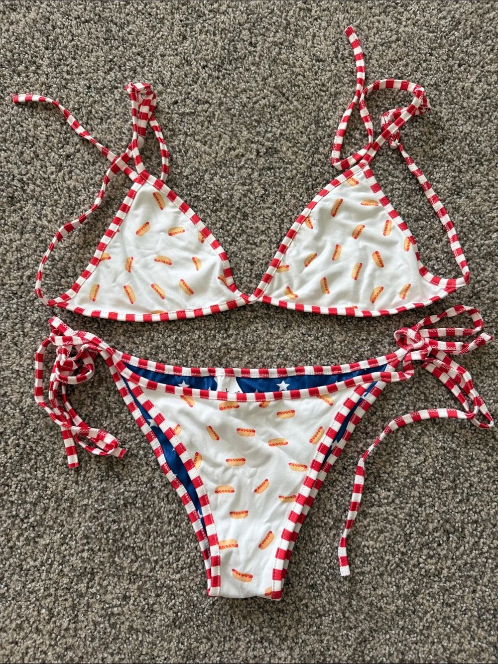 Viral Hot Dog Bikini Blue Starry Sky Reversible Two-Piece Print Bikini NEW